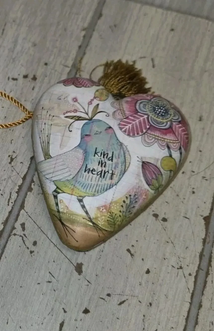 DEMDACO Art Hearts Ornament Metal Vintage Brass Key Kind in Heart Cori Dantini